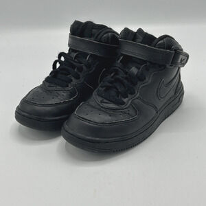 Nike Air Force 1 Mid Sneaker Shoe Kid's Size 11C Triple Black 314196-004